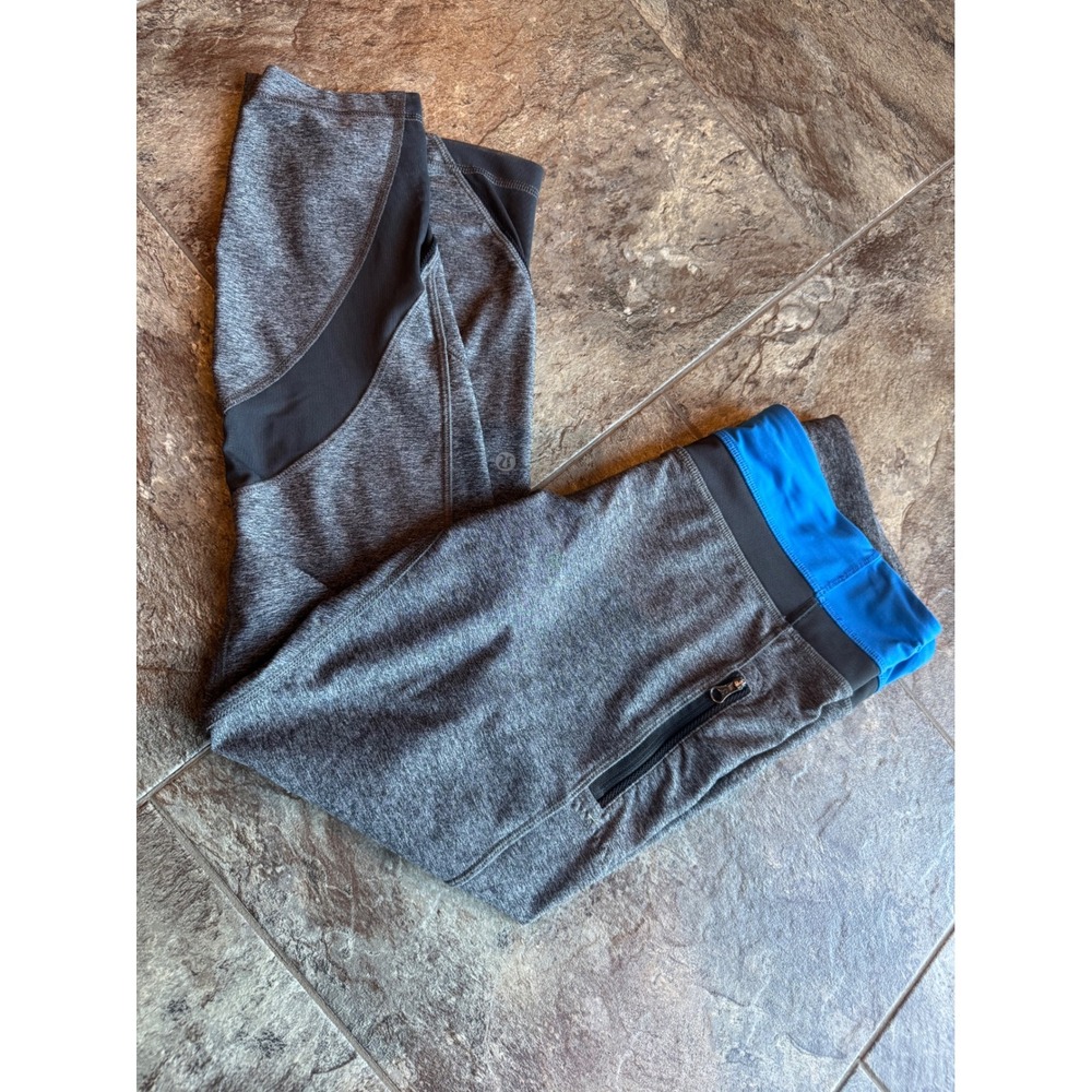 Lululemon Sz 10 Inspire Tight Leggings Heathered Black Lakeside Blue Zip Pocket‎